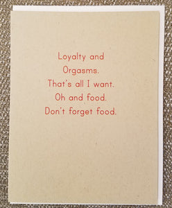 Loyalty and Orgasms